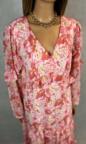 Sukienka midi kwiatowa różowa z falbanami