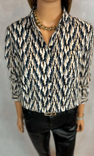 Koszula we wzory czarno-beżowe z kołnierzykiem