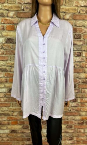 Liliowa koszulowa tunika z guzikami i długim rękawem