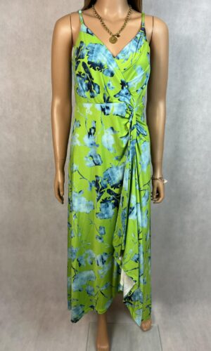 Sukienka maxi w limonkowy print z kopertowym dekoltem