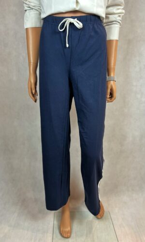 Granatowe spodnie dresowe z lampasem i wiązaniem