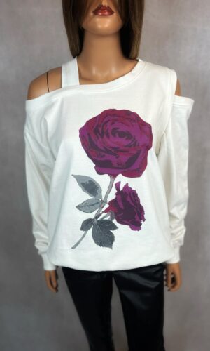 Bluza z odkrytymi ramionami z printem róży