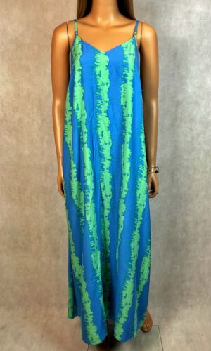 Sukienka maxi wiskoza niebiesko zielona na ramiączkach