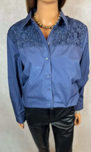 Koszula granatowa z koronkową wstawką