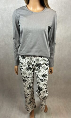Piżama bawełniana damska w kwiaty z długim rękawem