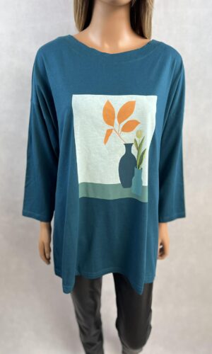 Zielona bluzka oversize z nadrukiem rękaw długi