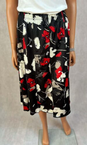 Spódnica midi czarna w czerwone kwiaty z gumką w pasie
