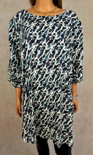 Tunika damska we wzór granatowo-zielony z rękawem 3/4