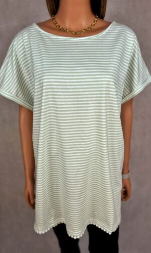 Bluzka damska w zielone paski z krótkim rękawem