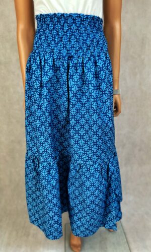 Spódnica maxi bawełniana niebieska we wzory z gumką w pasie