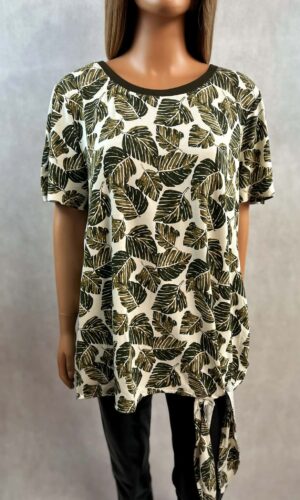 Bluzka damska z wiskozy w liście khaki oversize z wiązaniem