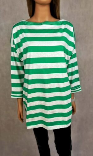Bawełniana bluzka damska oversize w zielono-białe paski