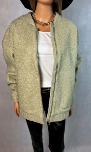 Kurtka teddy kremowa oversize bomberka przejściowa miękka