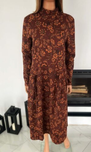 Sukienka midi brązowa w kwiaty